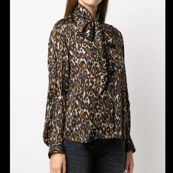 R13 Lavalliere Neck Blouse XS- Leopard Print - Picture 3 of 7